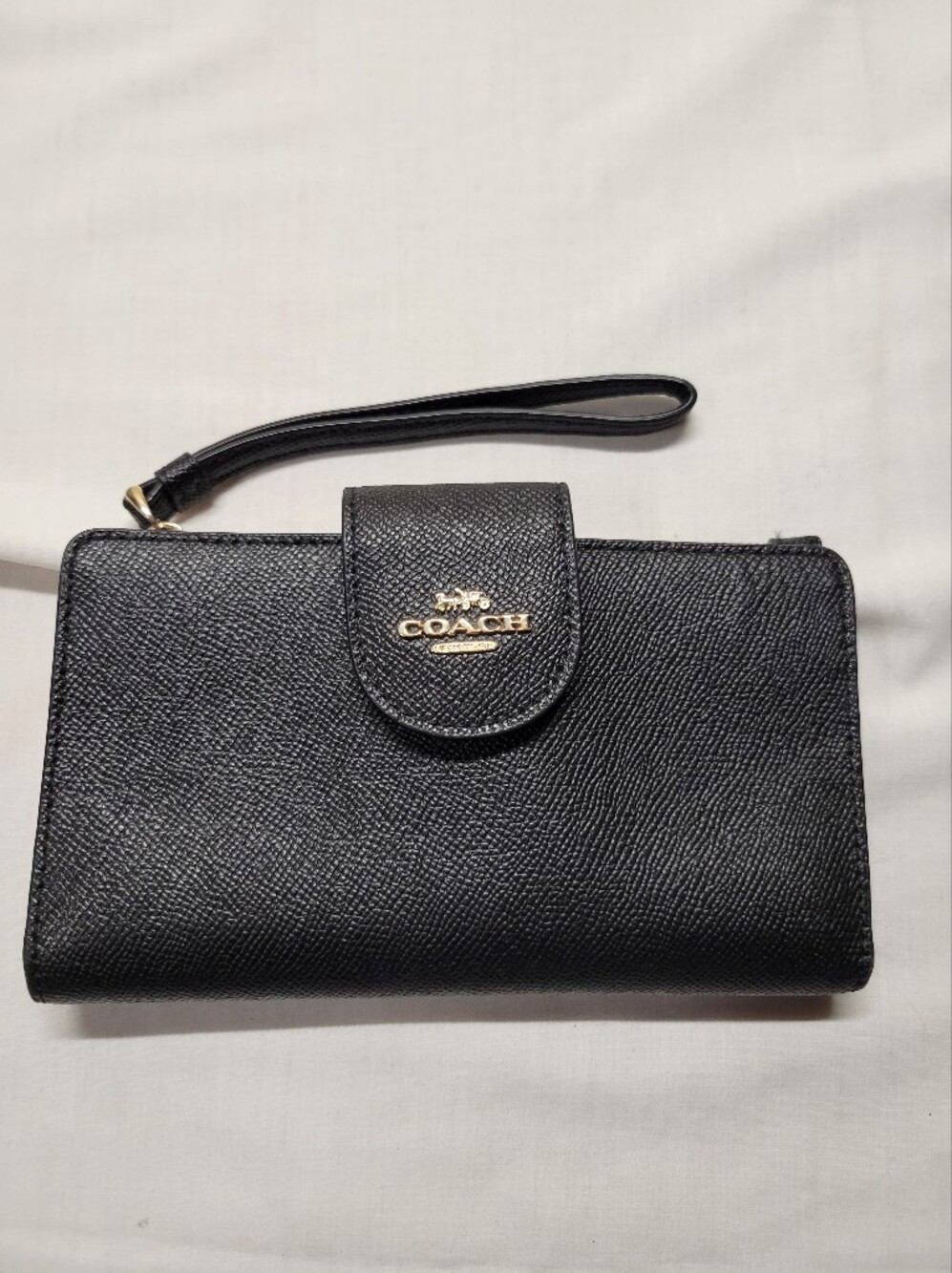 Coach Tech Wallet Phone Wristlet Wallet Black Crossgrain Leather
